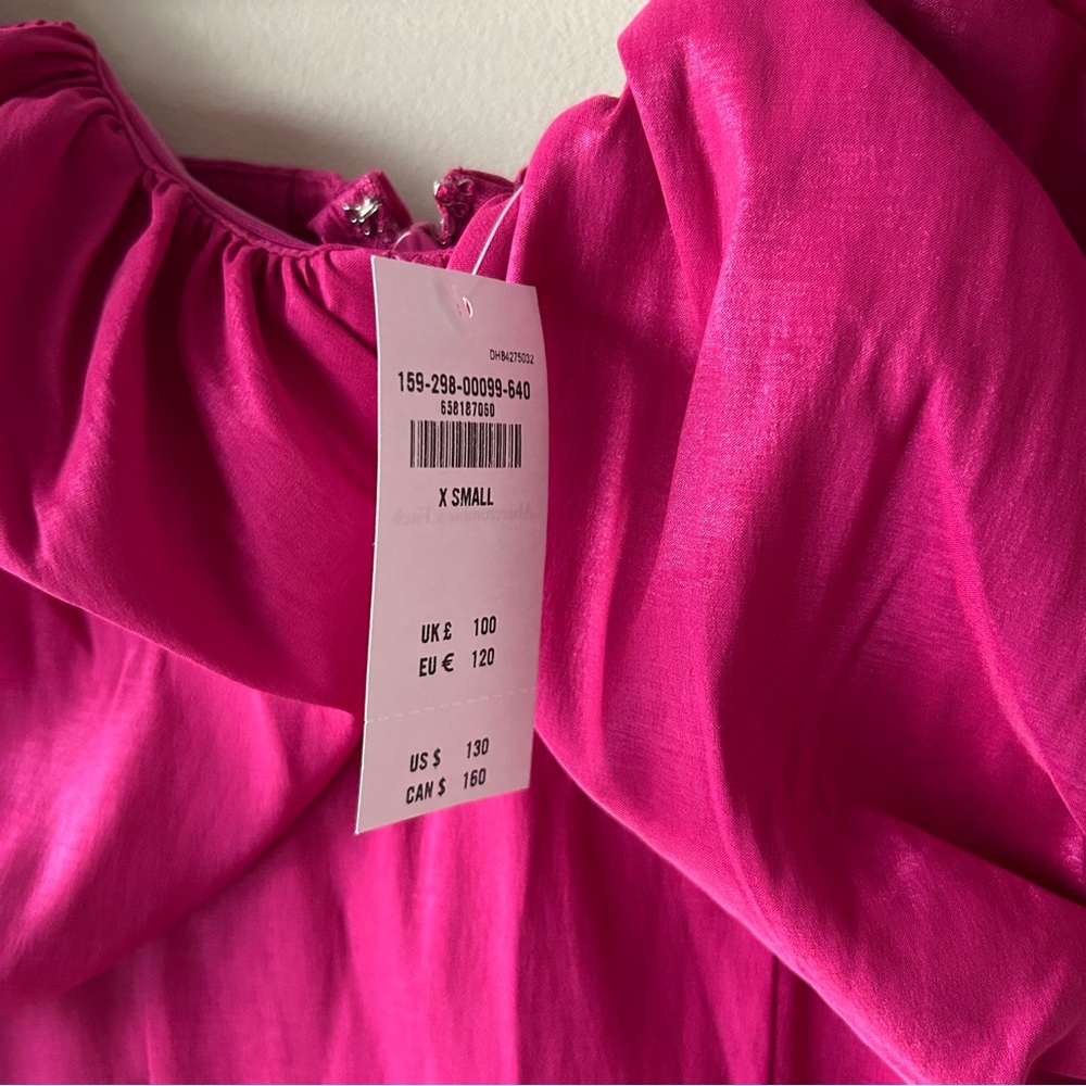 Abercrombie & Fitch Taffeta Off-The-Shoulder Midi Dress Fuchsia Pink XS NWT - Picture 8 of 14